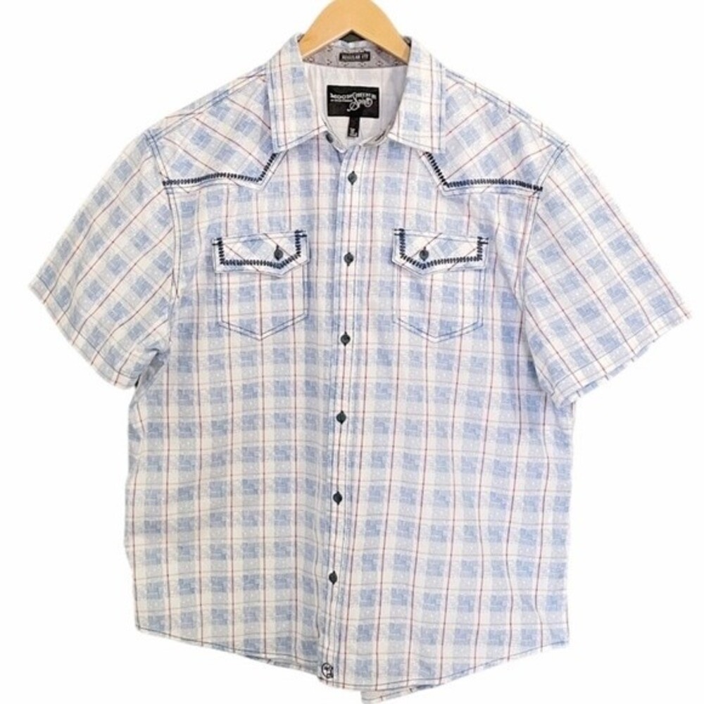 Brad Paisley Moonshine Spirit Western Shirt Blue & Cream Plaid Men’s Size Large - Picture 2 of 12